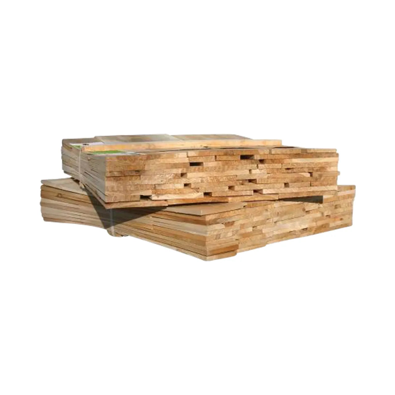 A stack of Go Build 2 in. to 22 in. x 18 in. Wood Cedar Shingle Sliding, featuring natural oils, neatly piled and isolated on a white background.